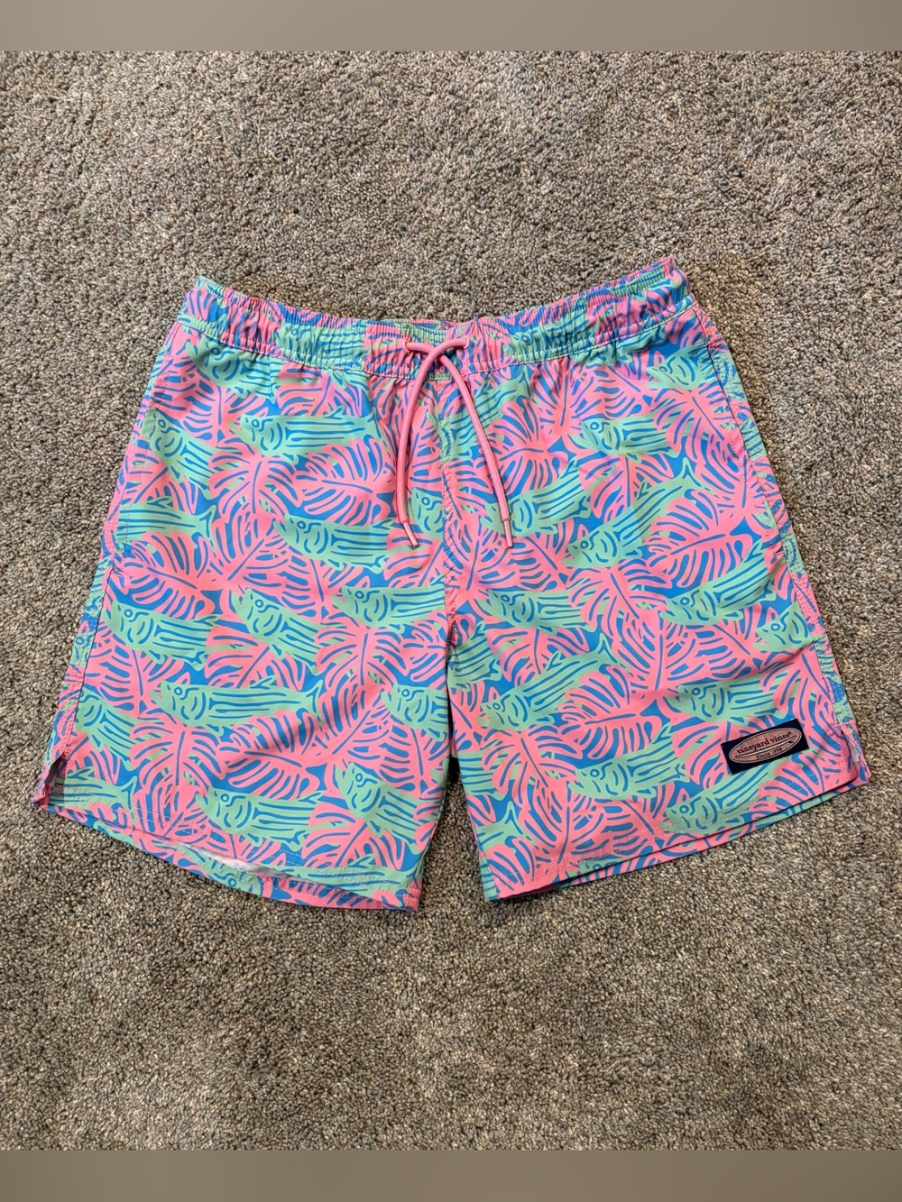 Vineyard Vines Men's Swim Trunks Drawstring Fish Pink Blue Green Sz S Summer
